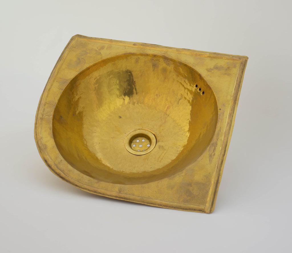 Corner Washbasin in Hammered Brass – Decorative Countertop or Inset Basin