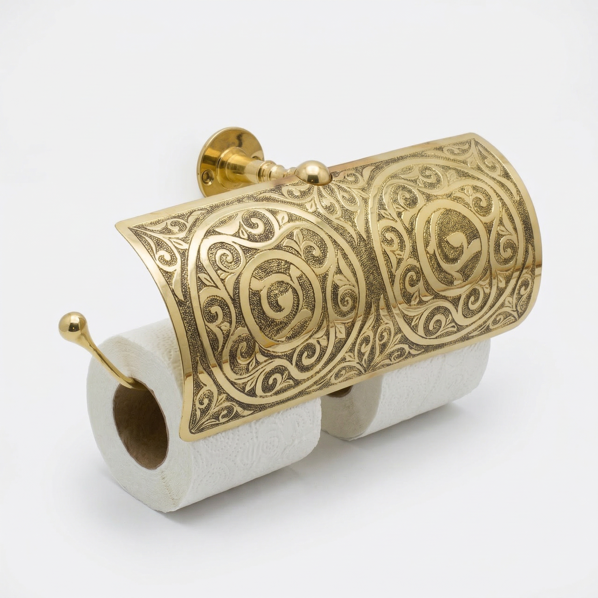 Porte-Papier Toilette Double avec Couvercle en Laiton Gravé