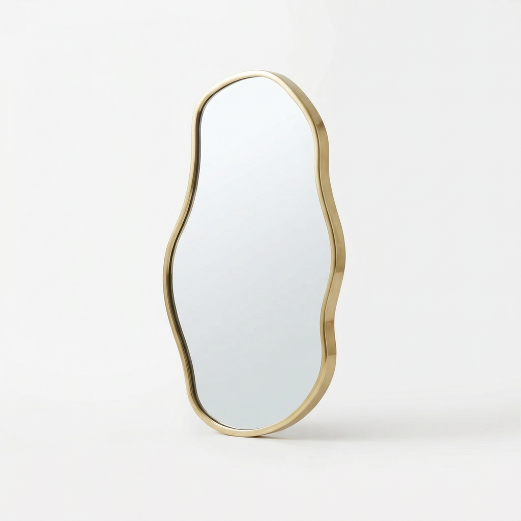 Organic Wall Mirror with Brass Frame – Contemporary Design