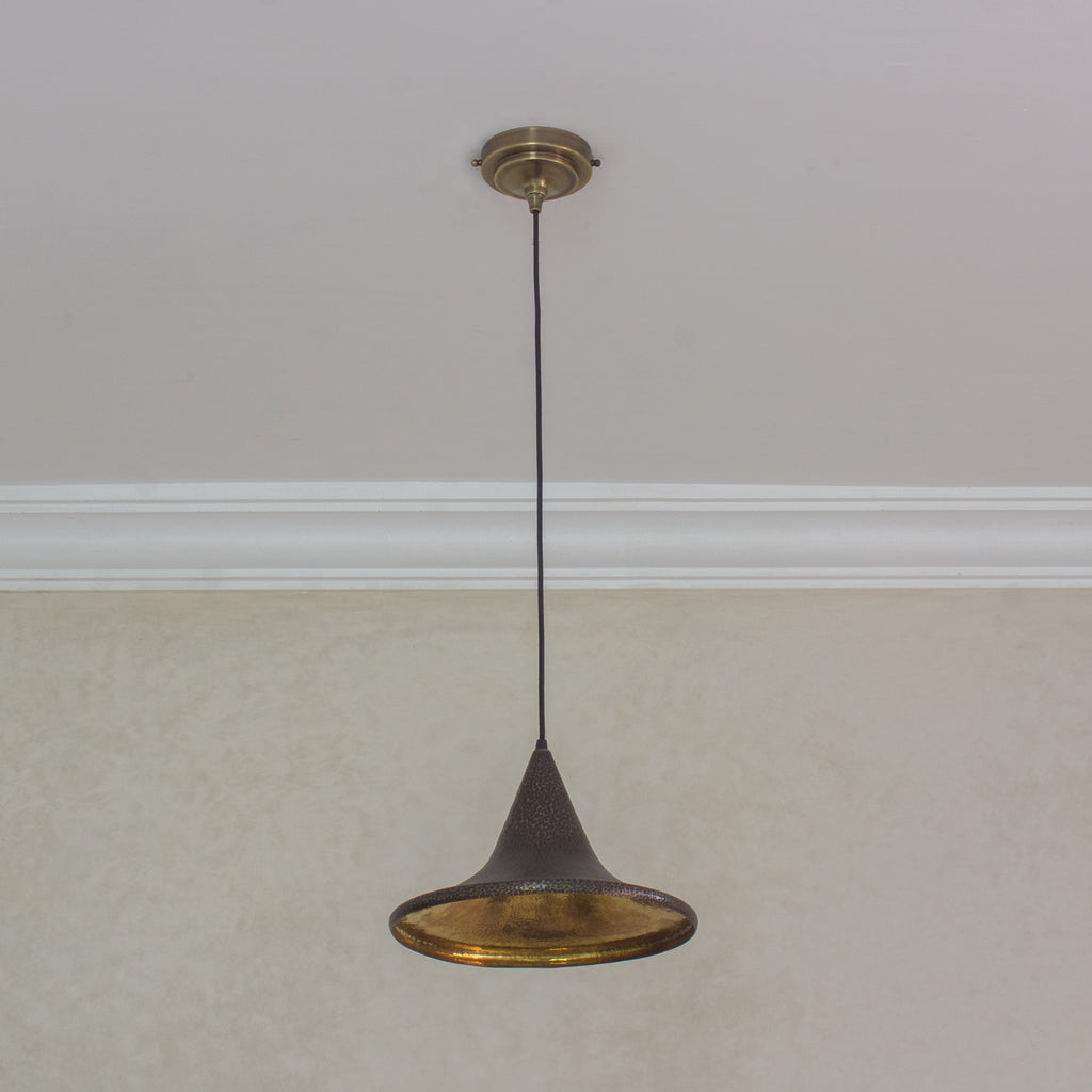 Lampe Suspendu - Cone - Laiton Finition Bronze Martelé