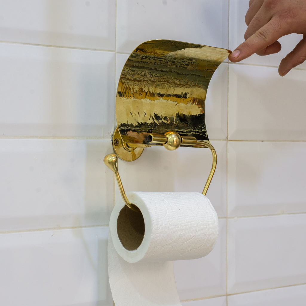 Porte-Papier Toilette avec Couvercle en Laiton Gravé