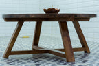 Table Basse en Cuivre Martelé et Bois – Plateau Rond