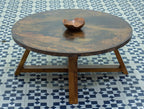 Table Basse en Cuivre Martelé et Bois – Plateau Rond