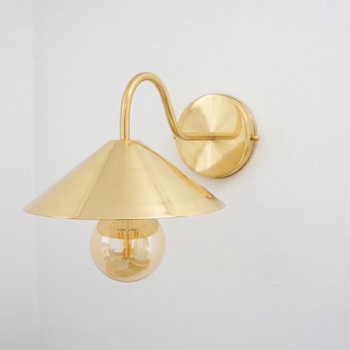 Applique Murale en Laiton – Abat - jour Conique et Bras Courbé - Mecaf