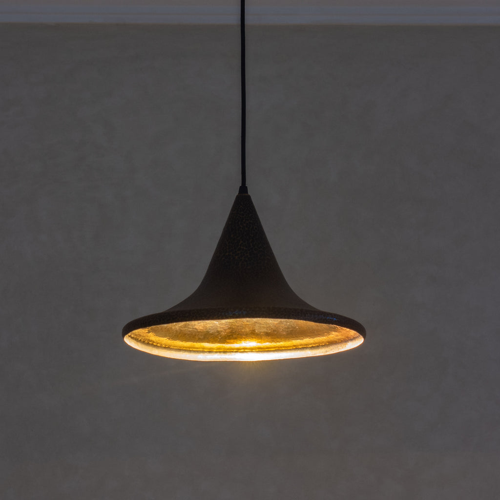 Lampe Suspendu - Cone - Laiton Finition Bronze Martelé - Mecaf