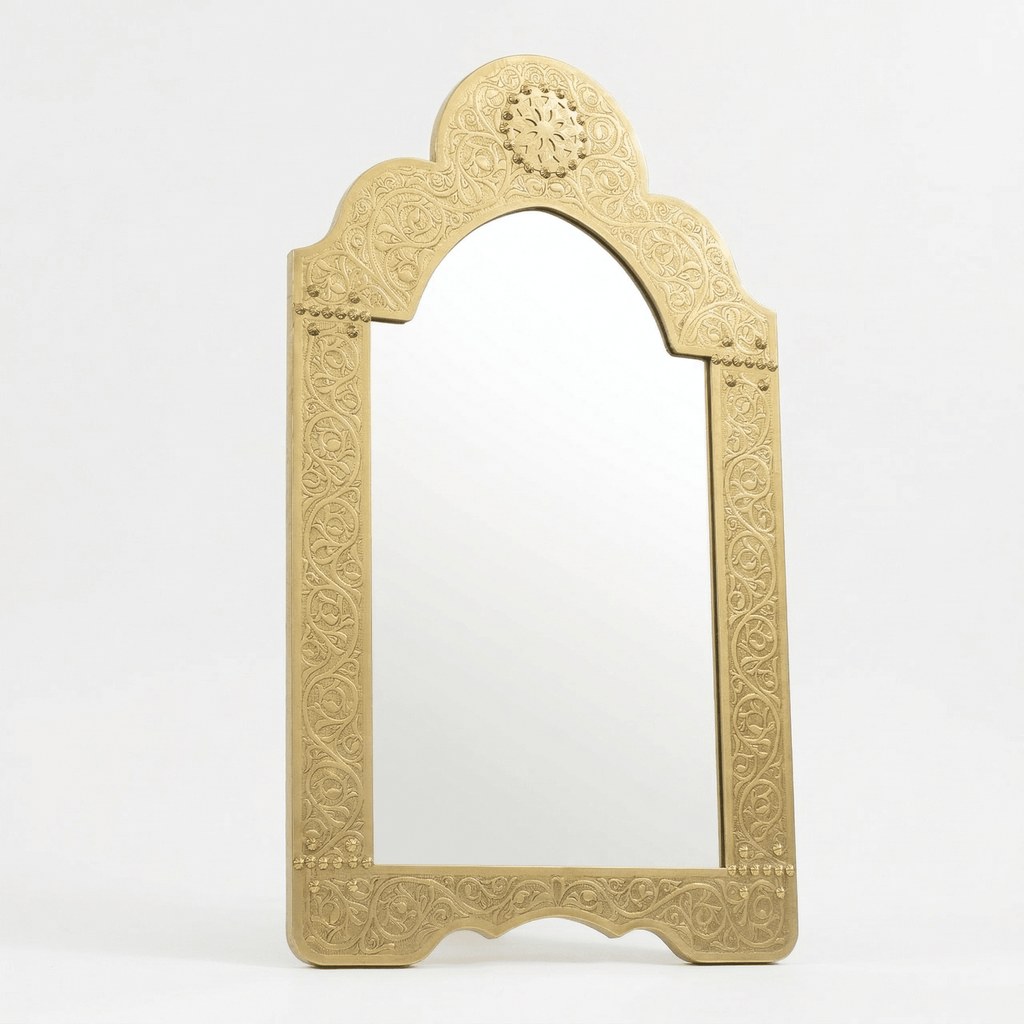 Miroir Arqué en Laiton Gravé – Style Marocain - Mecaf