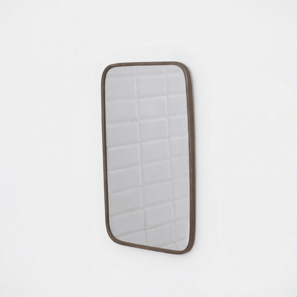 Miroir Mural Rectangulaire aux Coins Arrondis avec Cadre en Laiton - Mecaf