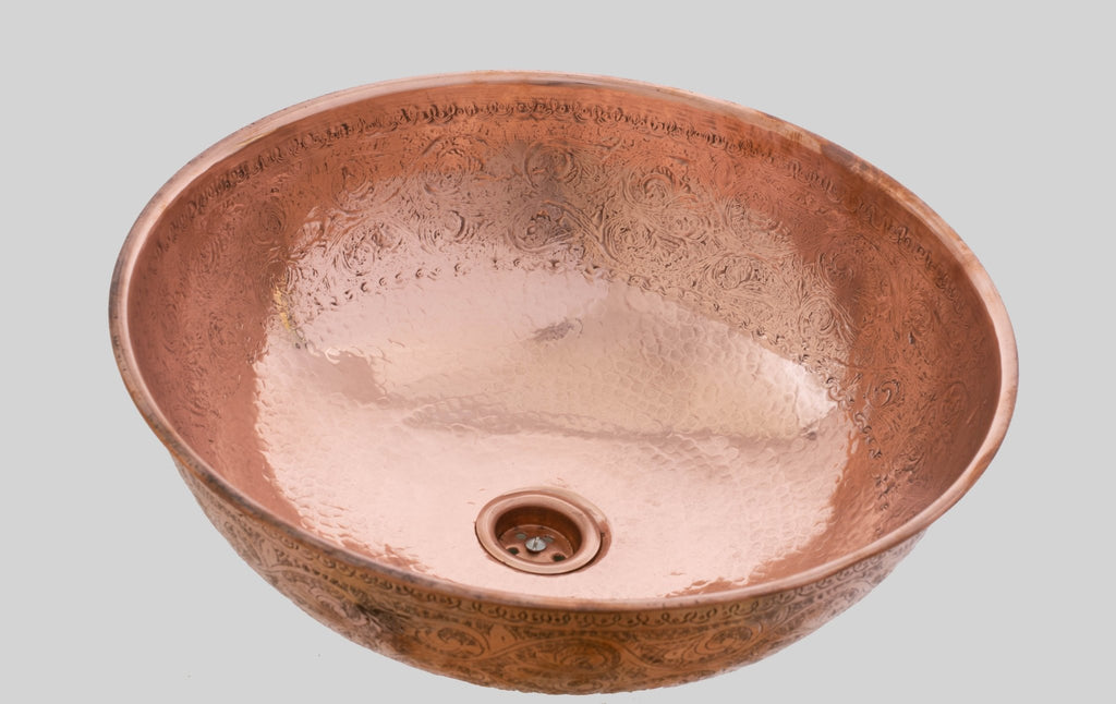 Vasque Ronde en Cuivre Gravé – Lavabo à Poser - Mecaf
